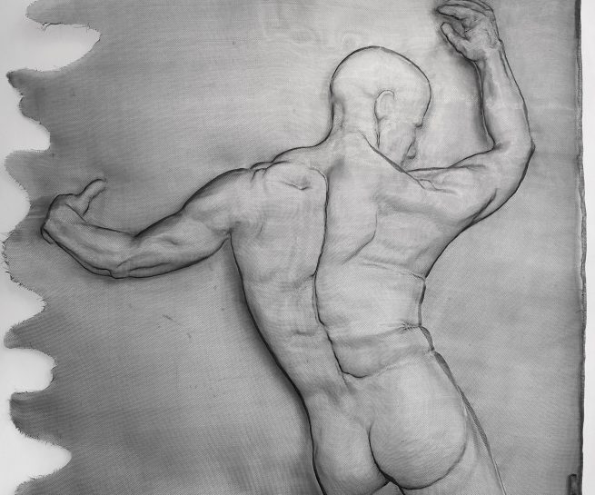 Camilla Carp, Male power, 107x101x12 cm, nätskulptur